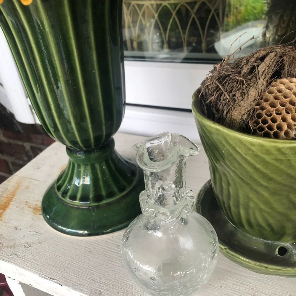 Vintage Hand Blown Crackle Glass Vase